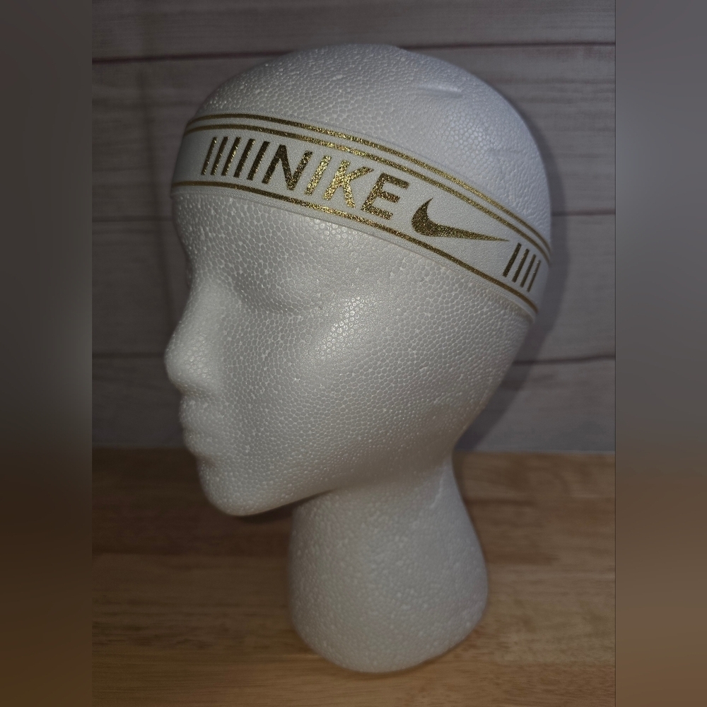 Nike White Headband with Metallic Gold Logo O/S